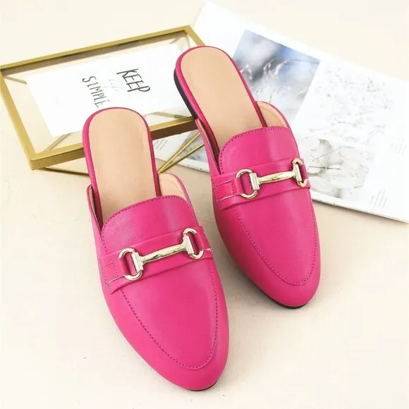 Hot Pink Fashionable Women's Rose Gold Plain Muller Heeled Sandals