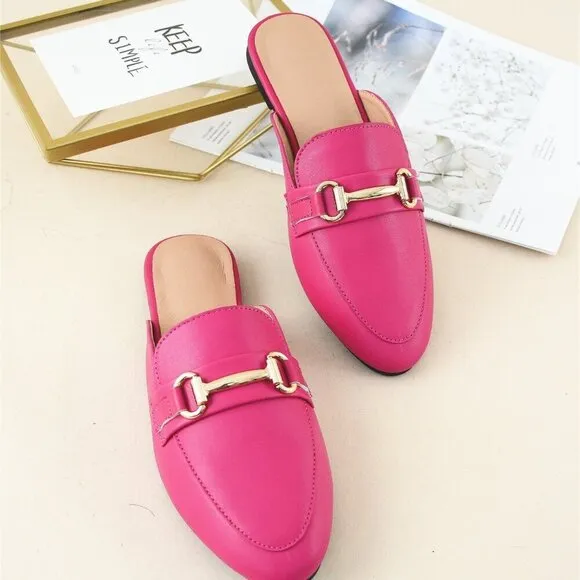 Hot Pink Fashionable Women's Rose Gold Plain Muller Heeled Sandals