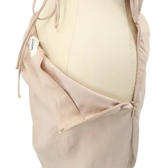 House of CB Soluna Sand Beige Thigh Split Strappy Sexy Maxi Dress L