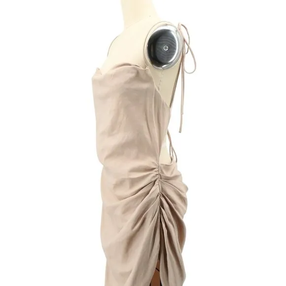 House of CB Soluna Sand Beige Thigh Split Strappy Sexy Maxi Dress L
