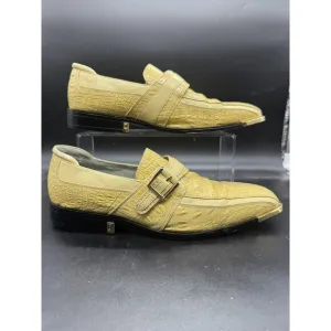 Hugo Vitelli Mens Size 10 Dress Shoes Fancy Yellow Faux Gator Shiny EUC Gold