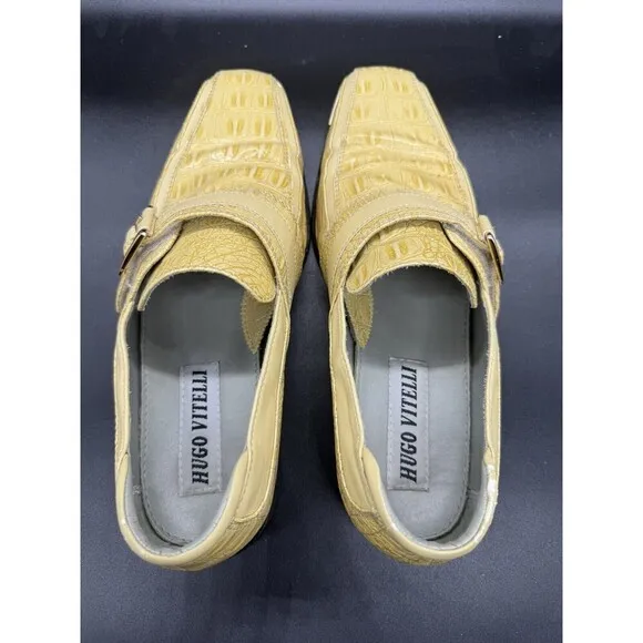 Hugo Vitelli Mens Size 10 Dress Shoes Fancy Yellow Faux Gator Shiny EUC Gold