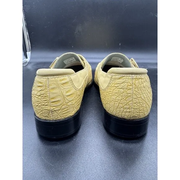 Hugo Vitelli Mens Size 10 Dress Shoes Fancy Yellow Faux Gator Shiny EUC Gold