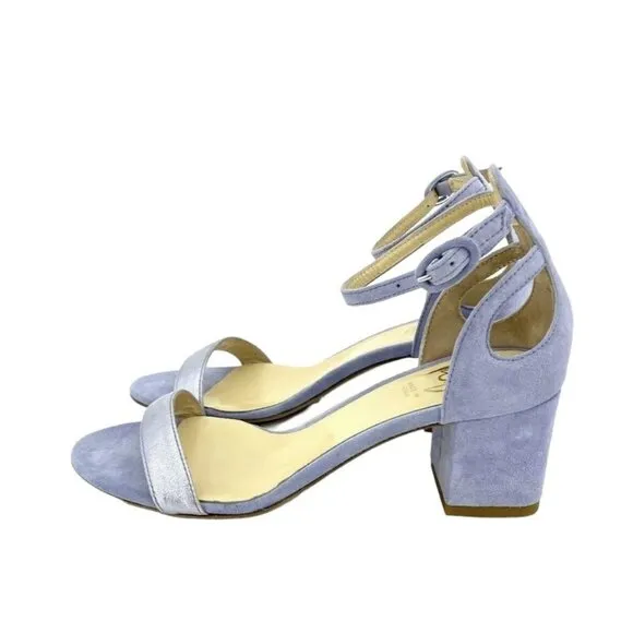 Icone Lilac Suede Leather Sandal Block Heels Open Toe Ankle Sz 36 EU 5.5 US NIB