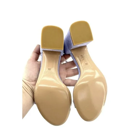 Icone Lilac Suede Leather Sandal Block Heels Open Toe Ankle Sz 36 EU 5.5 US NIB