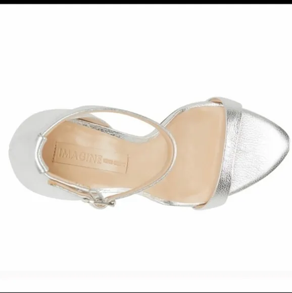 Imagine Vince Camuto Restin Leather Silver Strappy Heels Sz 7