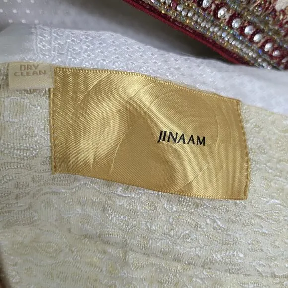 Indian Toddler Boys Wedding Jacket Pants Shoes Suit Shirwani Cream Red Beaded