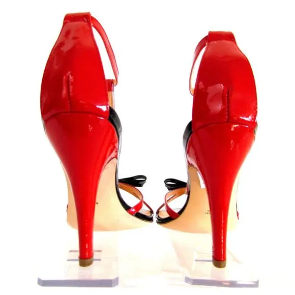 Innue' Black Red Patent Leather T Strap Bow Ankle Strap Designer Sandal's 8.M