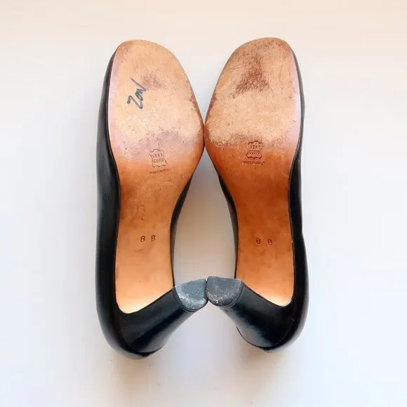 Isaac Mizrahi Black Leather Square Toe Slip-on Pumps / Heels / Shoes Size 8