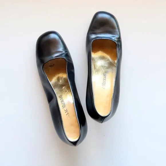 Isaac Mizrahi Black Leather Square Toe Slip-on Pumps / Heels / Shoes Size 8