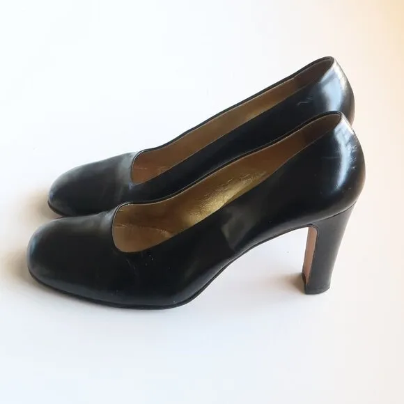 Isaac Mizrahi Black Leather Square Toe Slip-on Pumps / Heels / Shoes Size 8