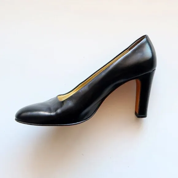 Isaac Mizrahi Black Leather Square Toe Slip-on Pumps / Heels / Shoes Size 8
