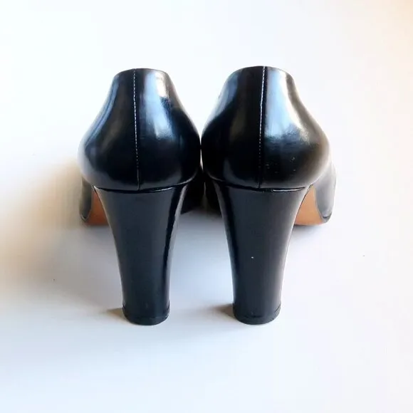 Isaac Mizrahi Black Leather Square Toe Slip-on Pumps / Heels / Shoes Size 8