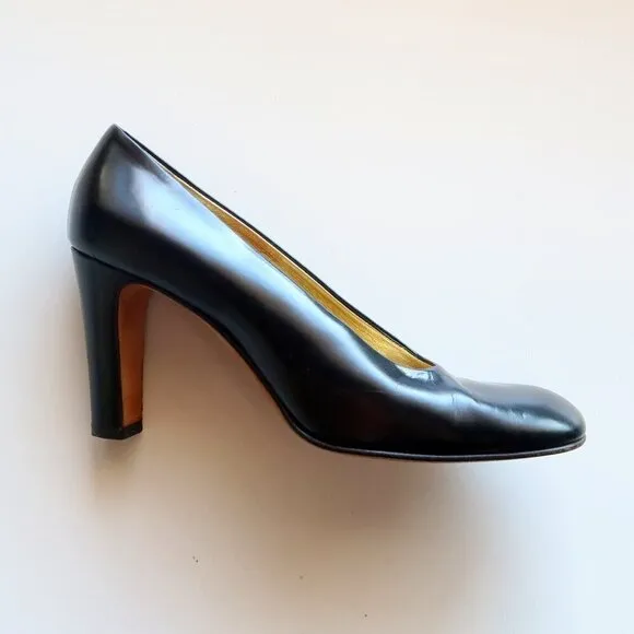 Isaac Mizrahi Black Leather Square Toe Slip-on Pumps / Heels / Shoes Size 8