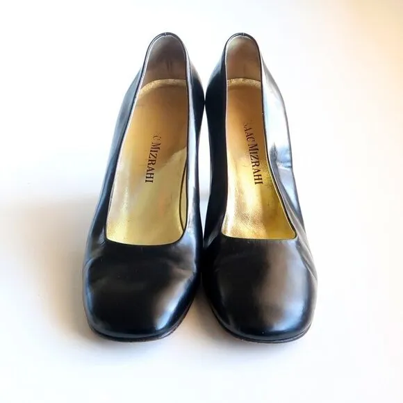 Isaac Mizrahi Black Leather Square Toe Slip-on Pumps / Heels / Shoes Size 8