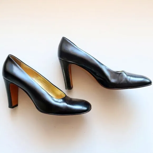 Isaac Mizrahi Black Leather Square Toe Slip-on Pumps / Heels / Shoes Size 8