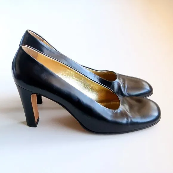 Isaac Mizrahi Black Leather Square Toe Slip-on Pumps / Heels / Shoes Size 8