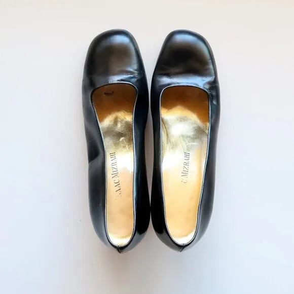 Isaac Mizrahi Black Leather Square Toe Slip-on Pumps / Heels / Shoes Size 8