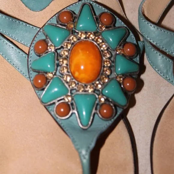 Isabella Fiore Turquoise Leather Embellished Shoes 5.5