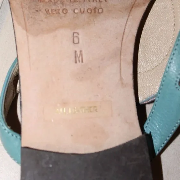 Isabella Fiore Turquoise Leather Embellished Shoes 5.5