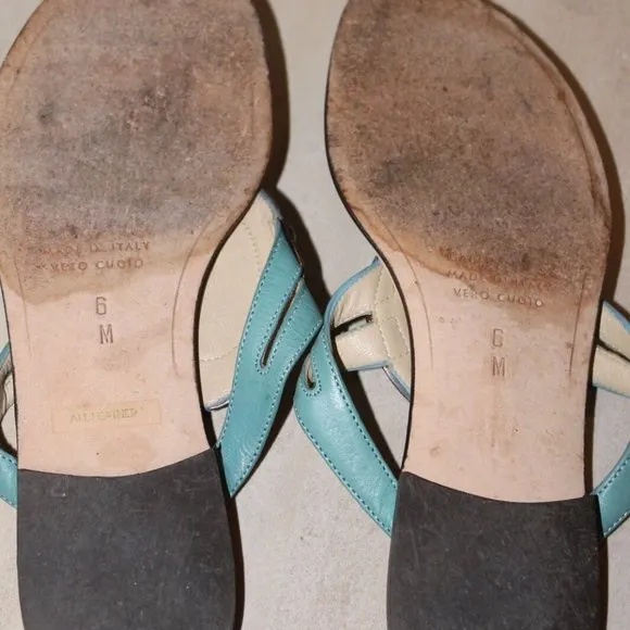 Isabella Fiore Turquoise Leather Embellished Shoes 5.5