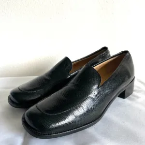 J Crew Black Leather Square Toe Heeled Loafer Shoesn Made in Italy Womens 10.5
