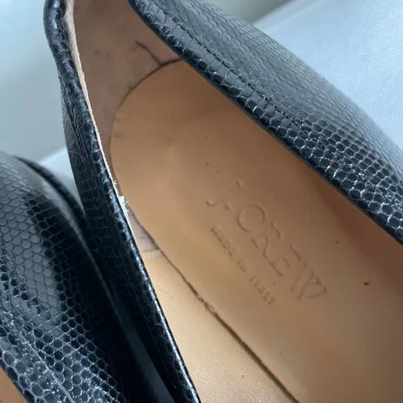 J Crew Black Leather Square Toe Heeled Loafer Shoesn Made in Italy Womens 10.5