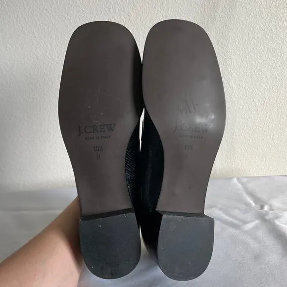 J Crew Black Leather Square Toe Heeled Loafer Shoesn Made in Italy Womens 10.5