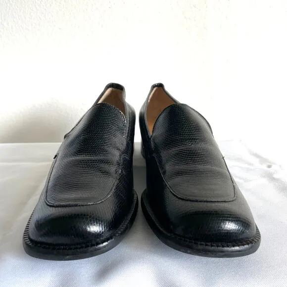 J Crew Black Leather Square Toe Heeled Loafer Shoesn Made in Italy Womens 10.5