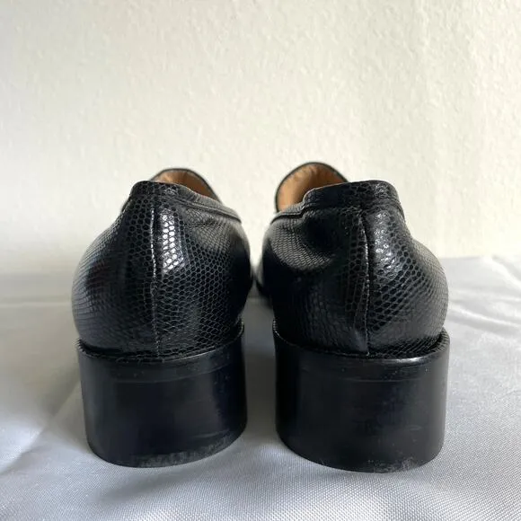 J Crew Black Leather Square Toe Heeled Loafer Shoesn Made in Italy Womens 10.5