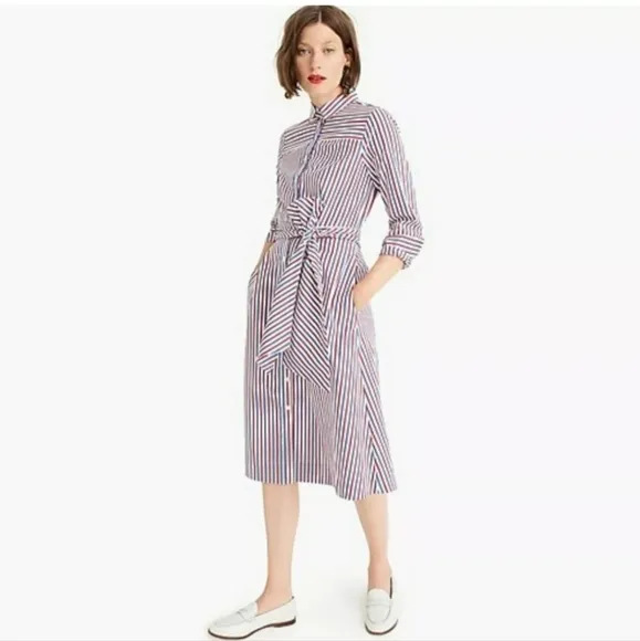 J CREW JCREW New Tie-waist Shirtdress in Stripe Womens size 2