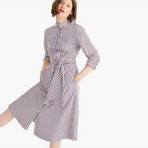 J CREW JCREW New Tie-waist Shirtdress in Stripe Womens size 2