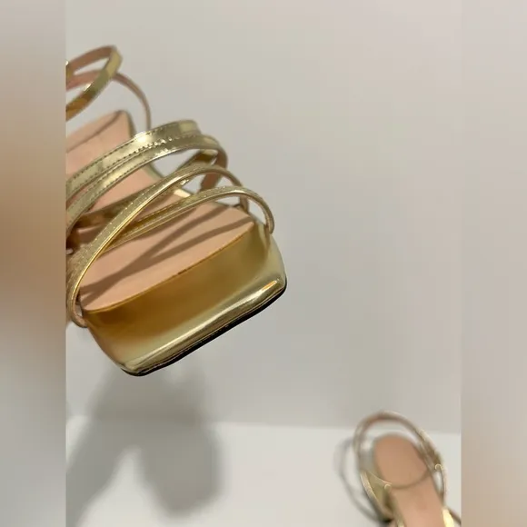 J Crew Layne strappy sandal block heel in gold metallic leather CA048 NEW NO BOX