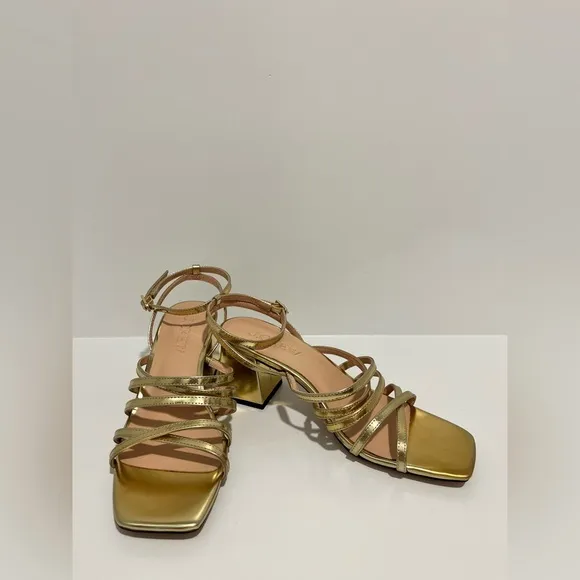 J Crew Layne strappy sandal block heel in gold metallic leather CA048 NEW NO BOX