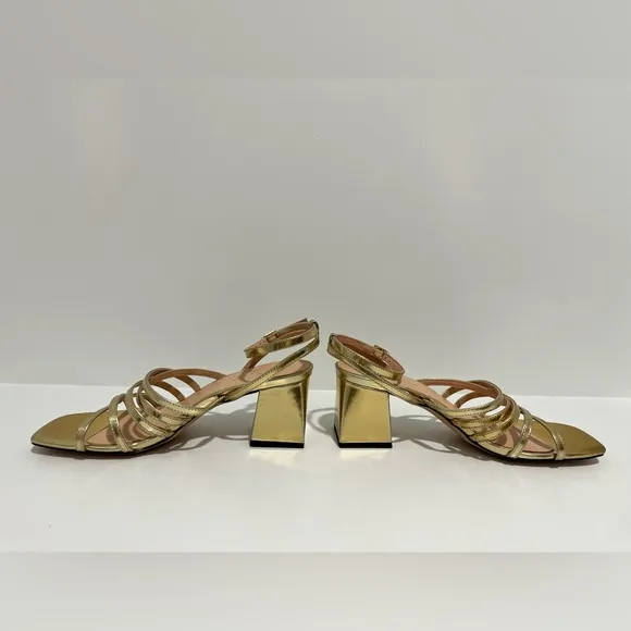 J Crew Layne strappy sandal block heel in gold metallic leather CA048 NEW NO BOX