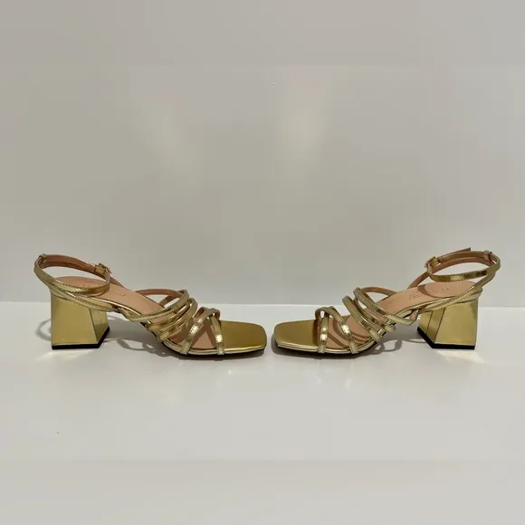 J Crew Layne strappy sandal block heel in gold metallic leather CA048 NEW NO BOX