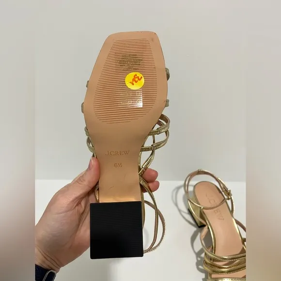 J Crew Layne strappy sandal block heel in gold metallic leather CA048 NEW NO BOX
