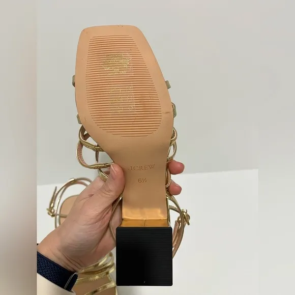 J Crew Layne strappy sandal block heel in gold metallic leather CA048 NEW NO BOX