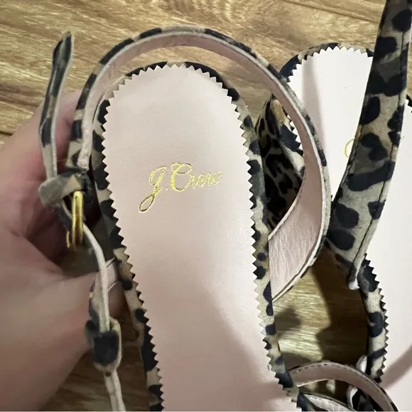 J. Crew Odette Strappy Block Heel Sandals in Leopard Suede Sz 8.5  and 9 Retro