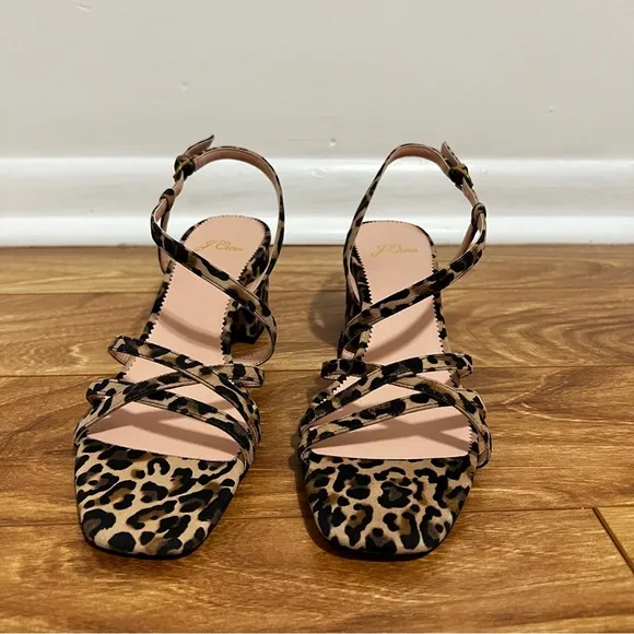 J. Crew Odette Strappy Block Heel Sandals in Leopard Suede Sz 8.5  and 9 Retro