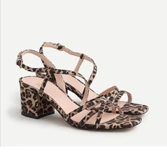 J. Crew Odette Strappy Block Heel Sandals in Leopard Suede Sz 8.5  and 9 Retro