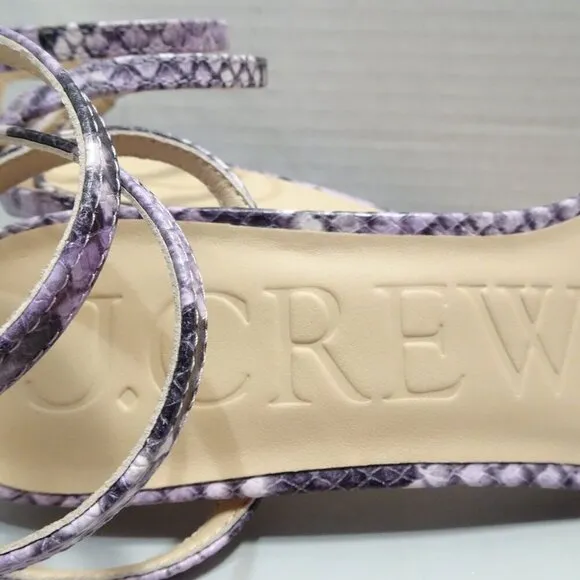 J Crew Purple Snakeskin Embossed Leather Strappy Sandals Size 10 Kitten Heel