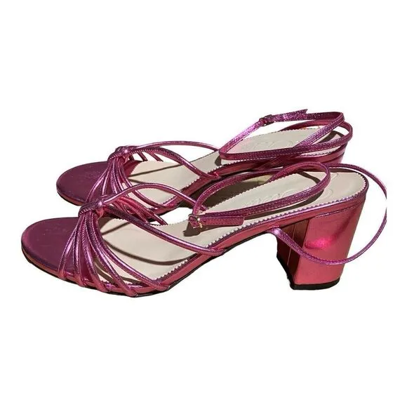 J Crew Shoes WMNS 11 Pink Metallic Lucie Strappy block Heels Italian leather