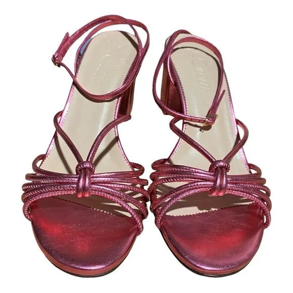J Crew Shoes WMNS 11 Pink Metallic Lucie Strappy block Heels Italian leather