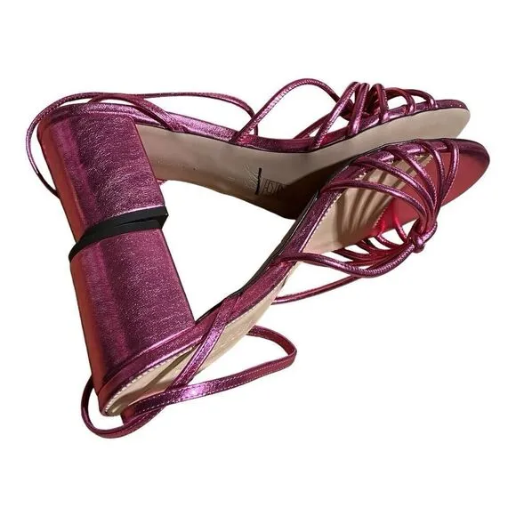 J Crew Shoes WMNS 11 Pink Metallic Lucie Strappy block Heels Italian leather