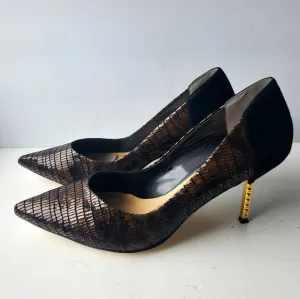 J Renee women leather &amp; suede - black &amp; brown with gold heel shoes size US 10M