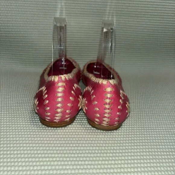 Jack Rogers Slim Jute Leather Twill Flats Shoes Women’s Size 7.5M Pink NWOT