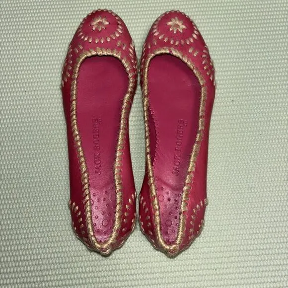 Jack Rogers Slim Jute Leather Twill Flats Shoes Women’s Size 7.5M Pink NWOT