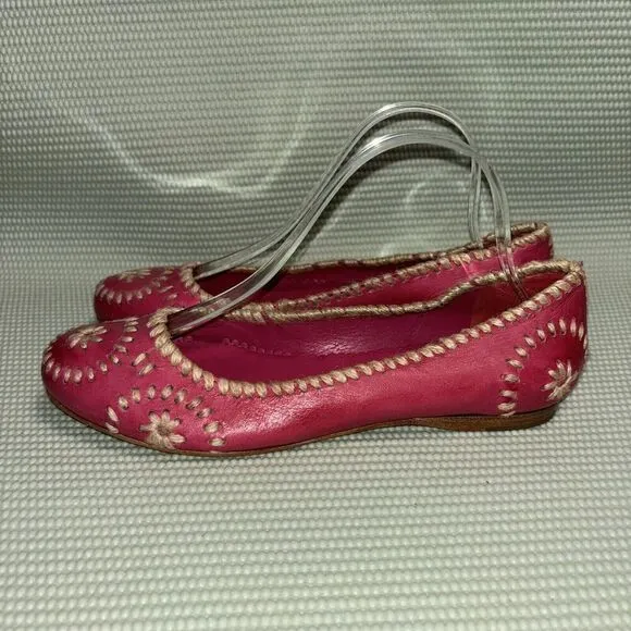 Jack Rogers Slim Jute Leather Twill Flats Shoes Women’s Size 7.5M Pink NWOT