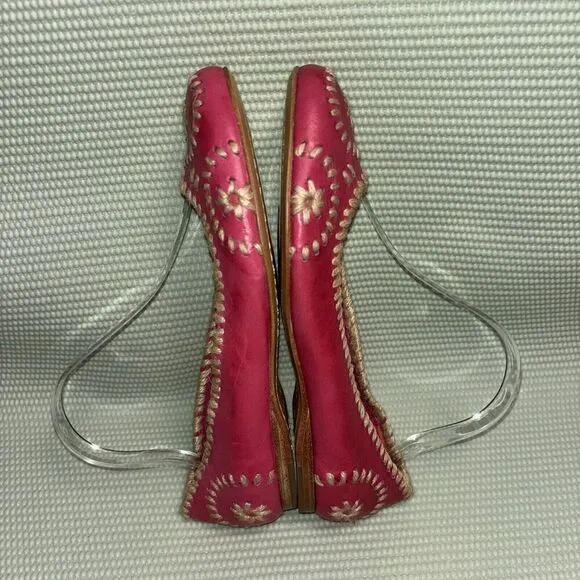 Jack Rogers Slim Jute Leather Twill Flats Shoes Women’s Size 7.5M Pink NWOT